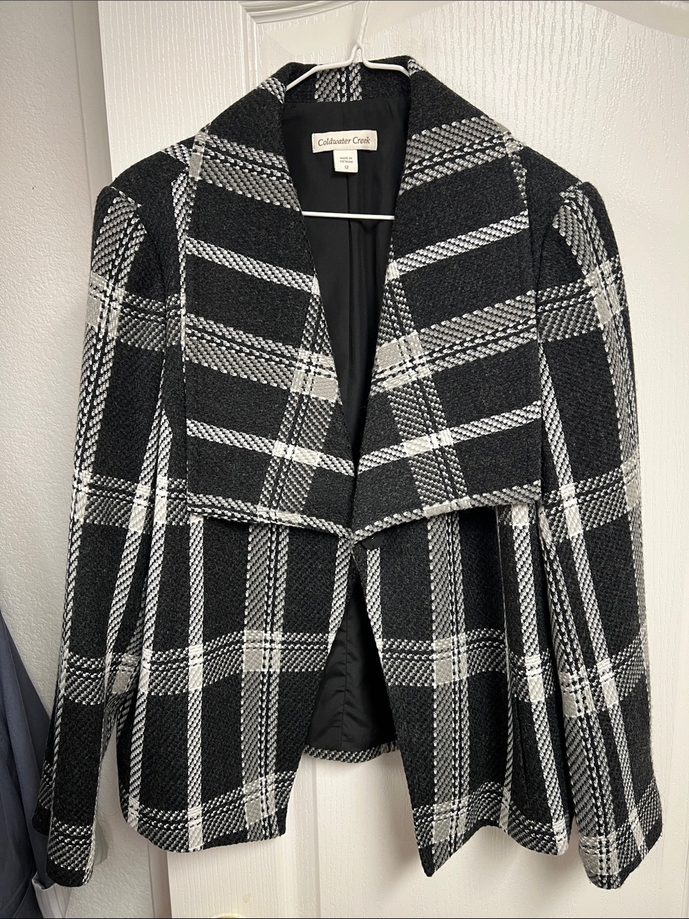 Coldwater Creek Black and White Plaid Open Front Blazer